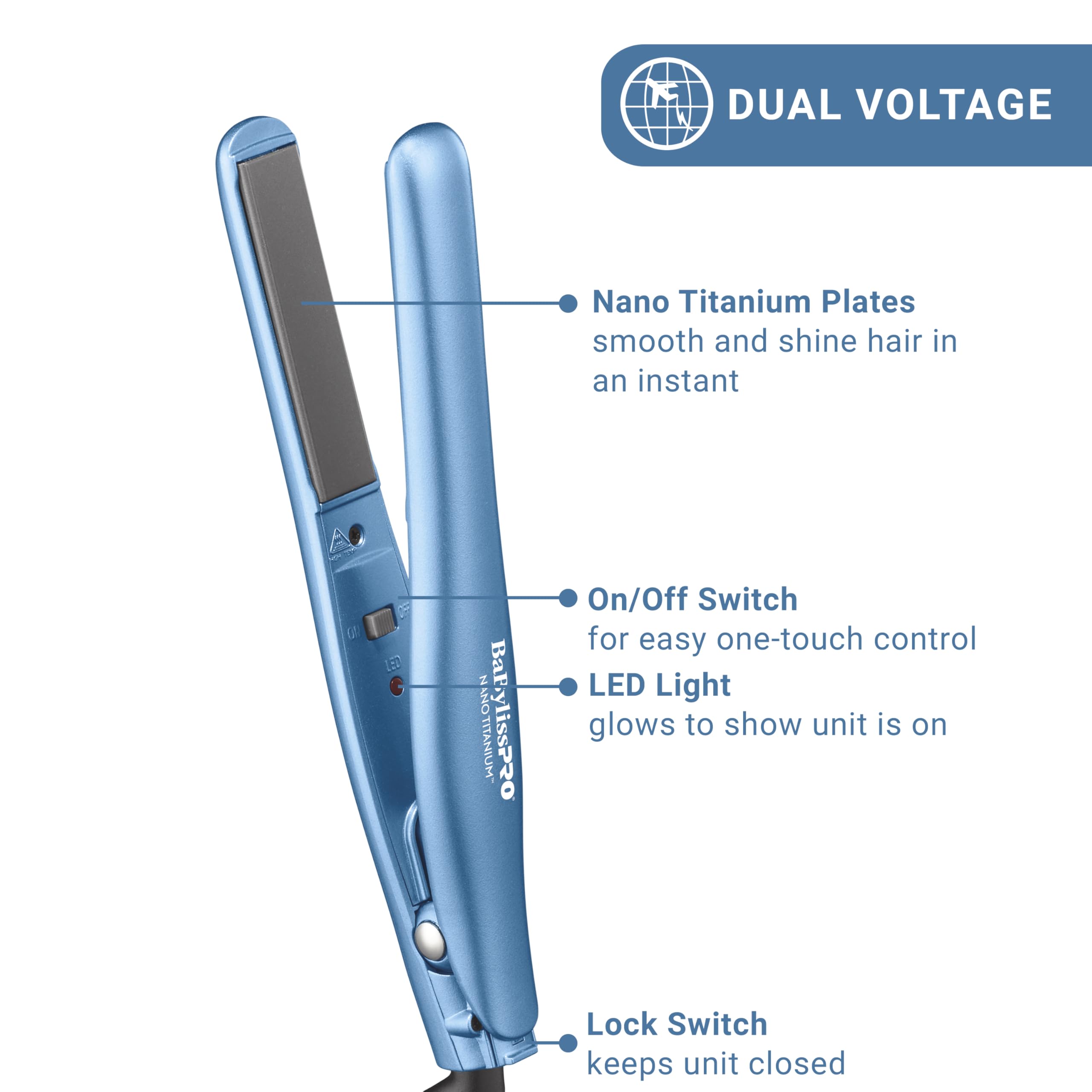 BaBylissPRO travel-ready lifestyle shot showing dual-voltage convenience abroad