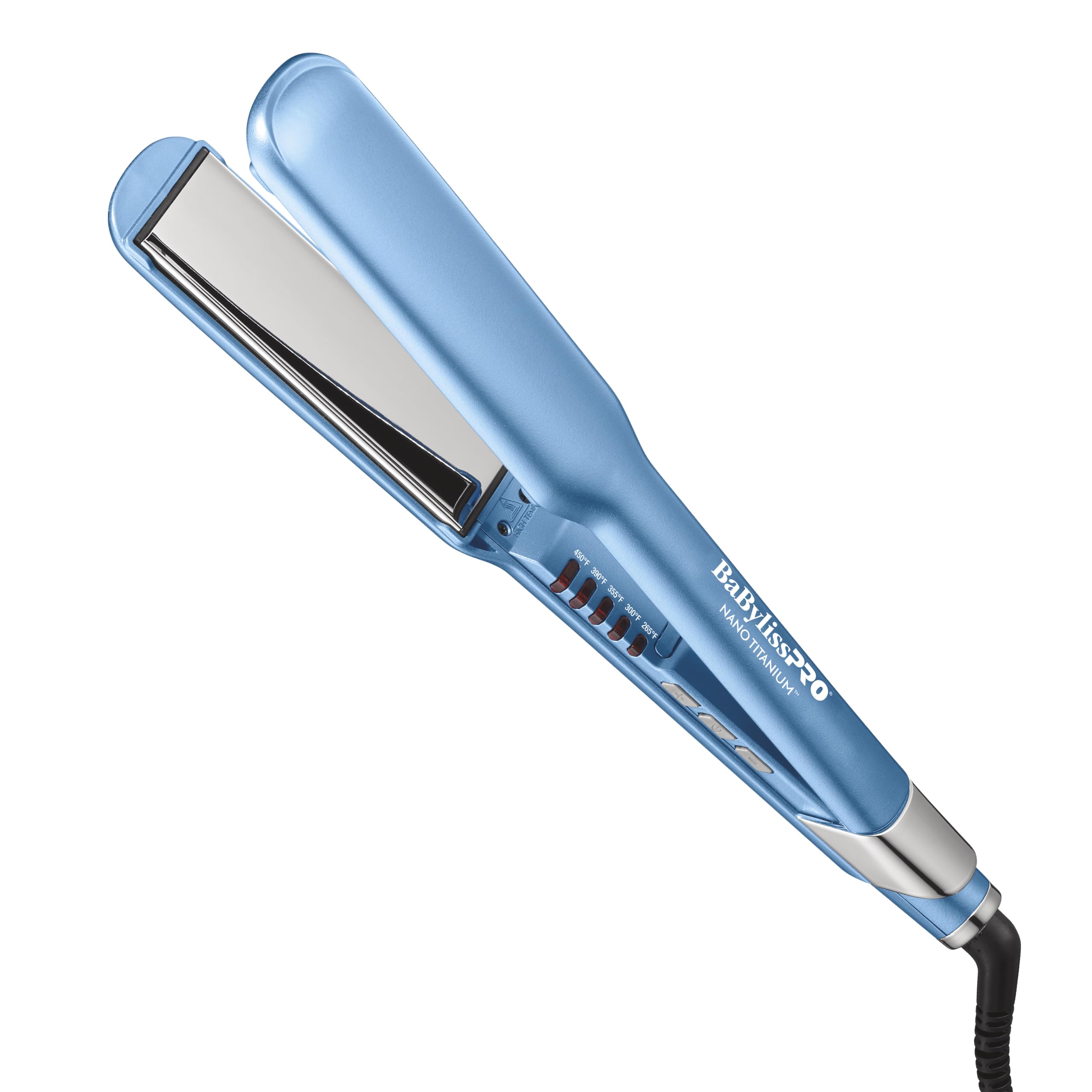 BaBylissPRO front view of iron showing sleek design and fast heating benefit