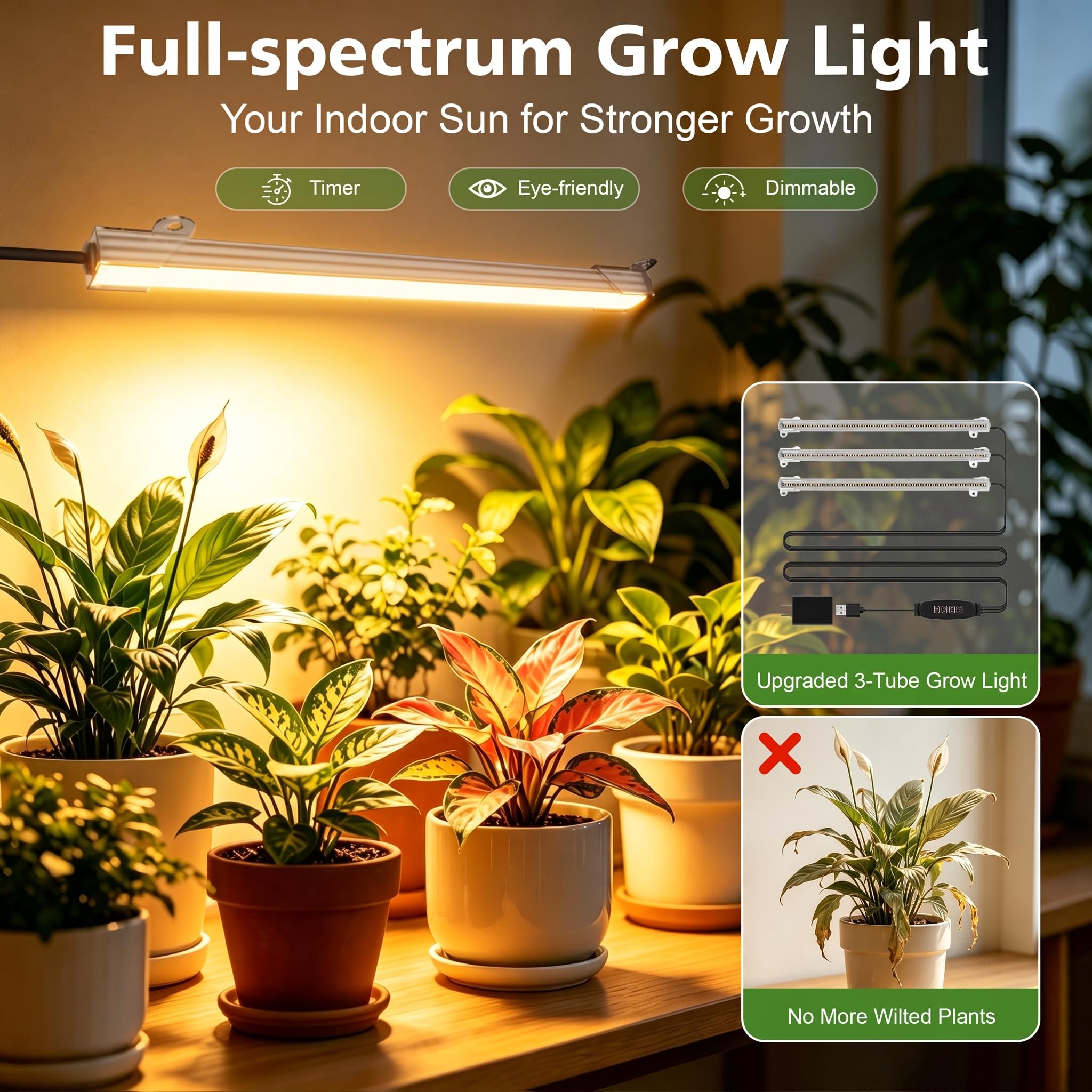BACEKOLL close-up of full-spectrum grow light head providing balanced plant illumination