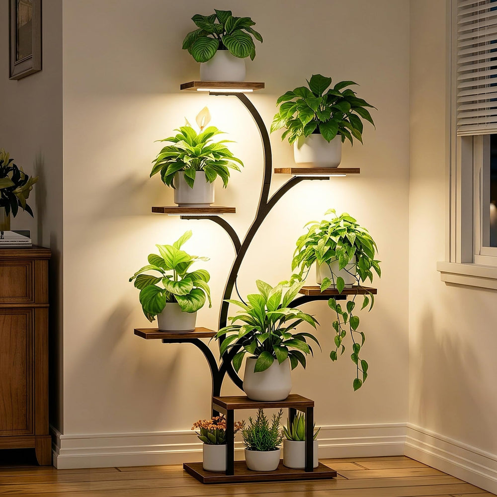 BACEKOLL front view of 7-tier plant stand showing neat vertical display and space saving