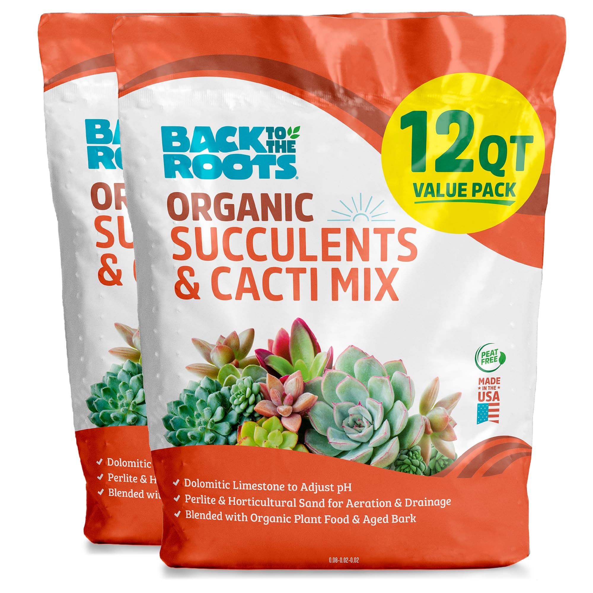 Back to the Roots front packaging showing 12 qt bag and product name, easy identification benefit