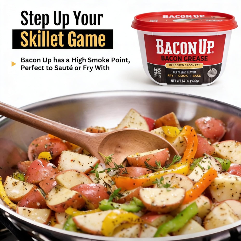 Bacon Up poured into skillet for searing meat delivering rich browning benefit