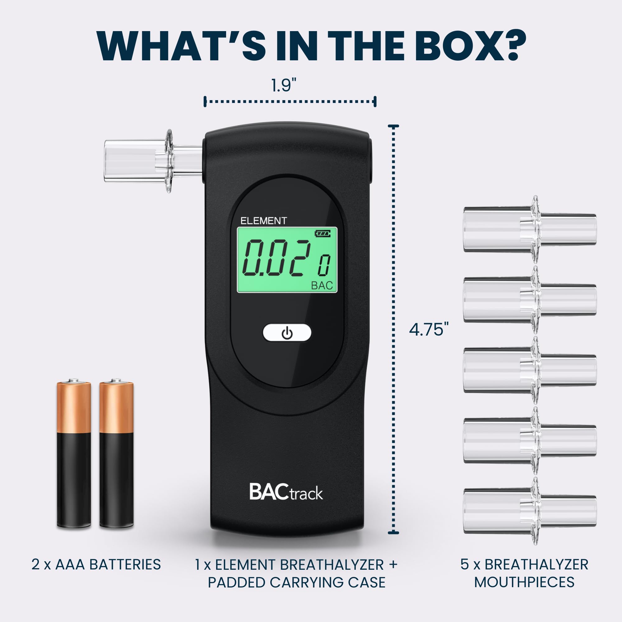 BACtrack Element with included batteries and packaging for instant readiness