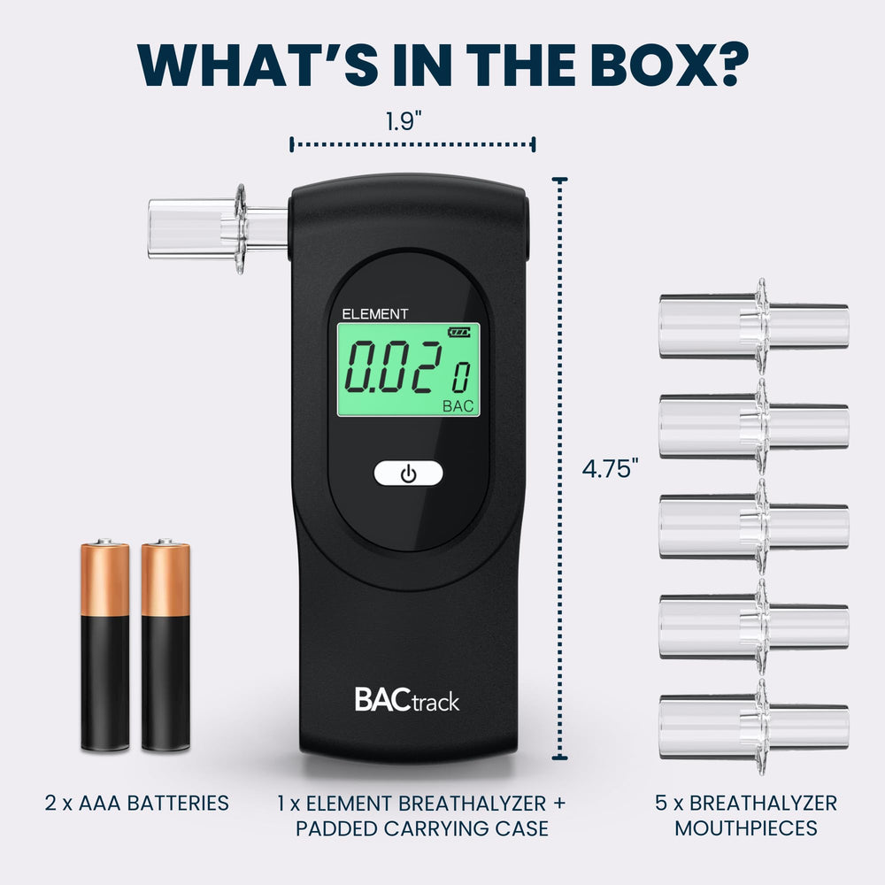 BACtrack Element with included batteries and packaging for instant readiness