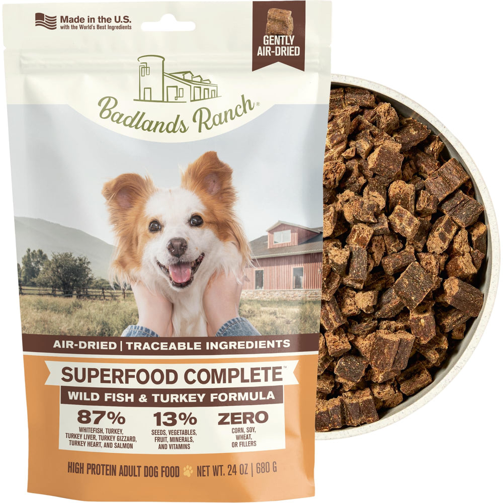 BADLANDS RANCH front packaging showing 24 oz bag and brand benefit