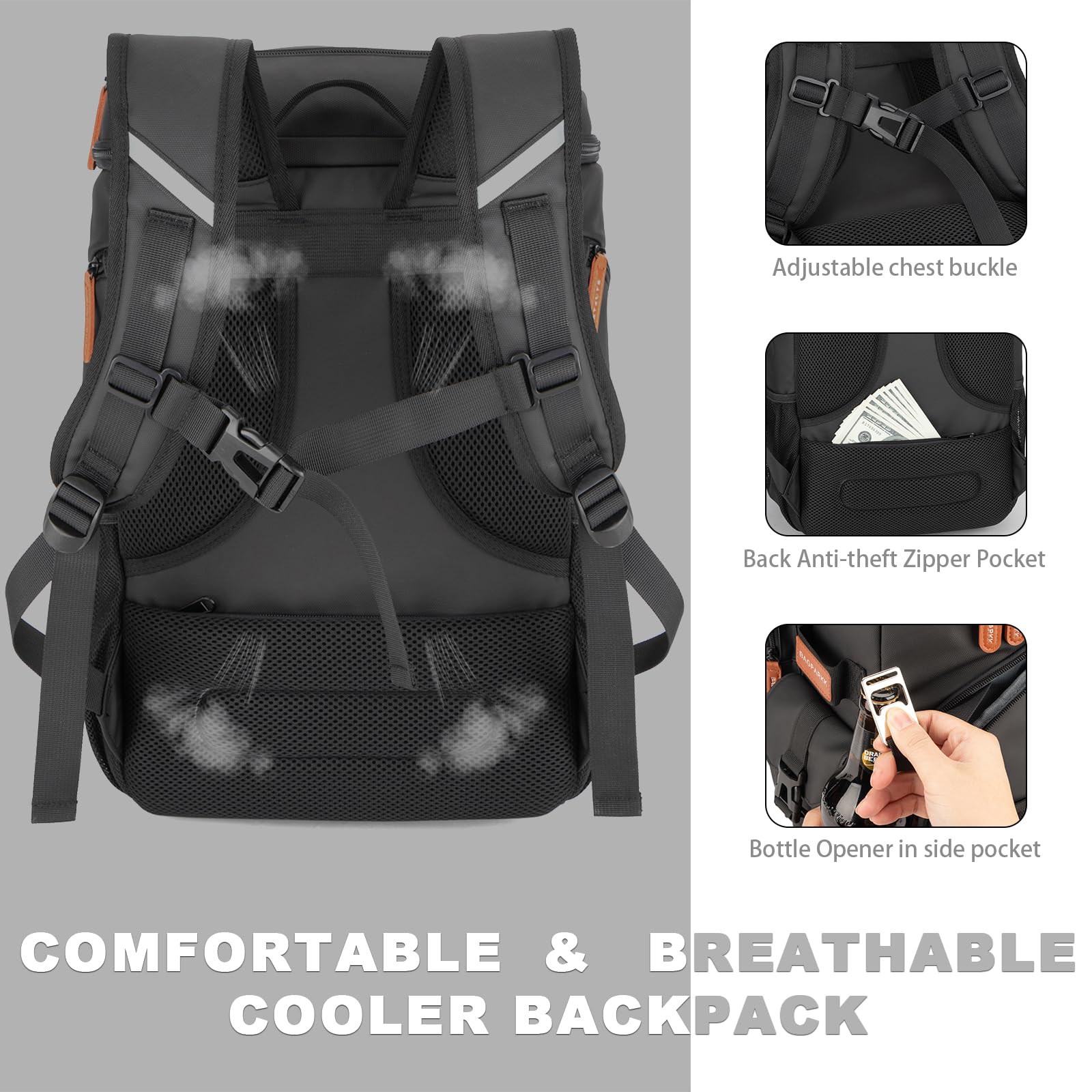 BAGPARKK seam and zipper detail illustrating leak-resistant lining and durable construction