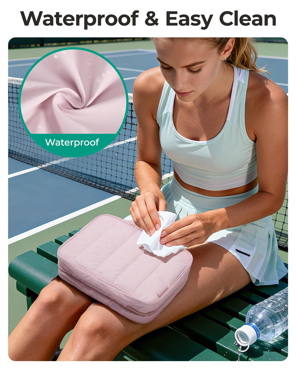 BAGSMART camel leak-proof pocket close-up protecting other items from spills benefit