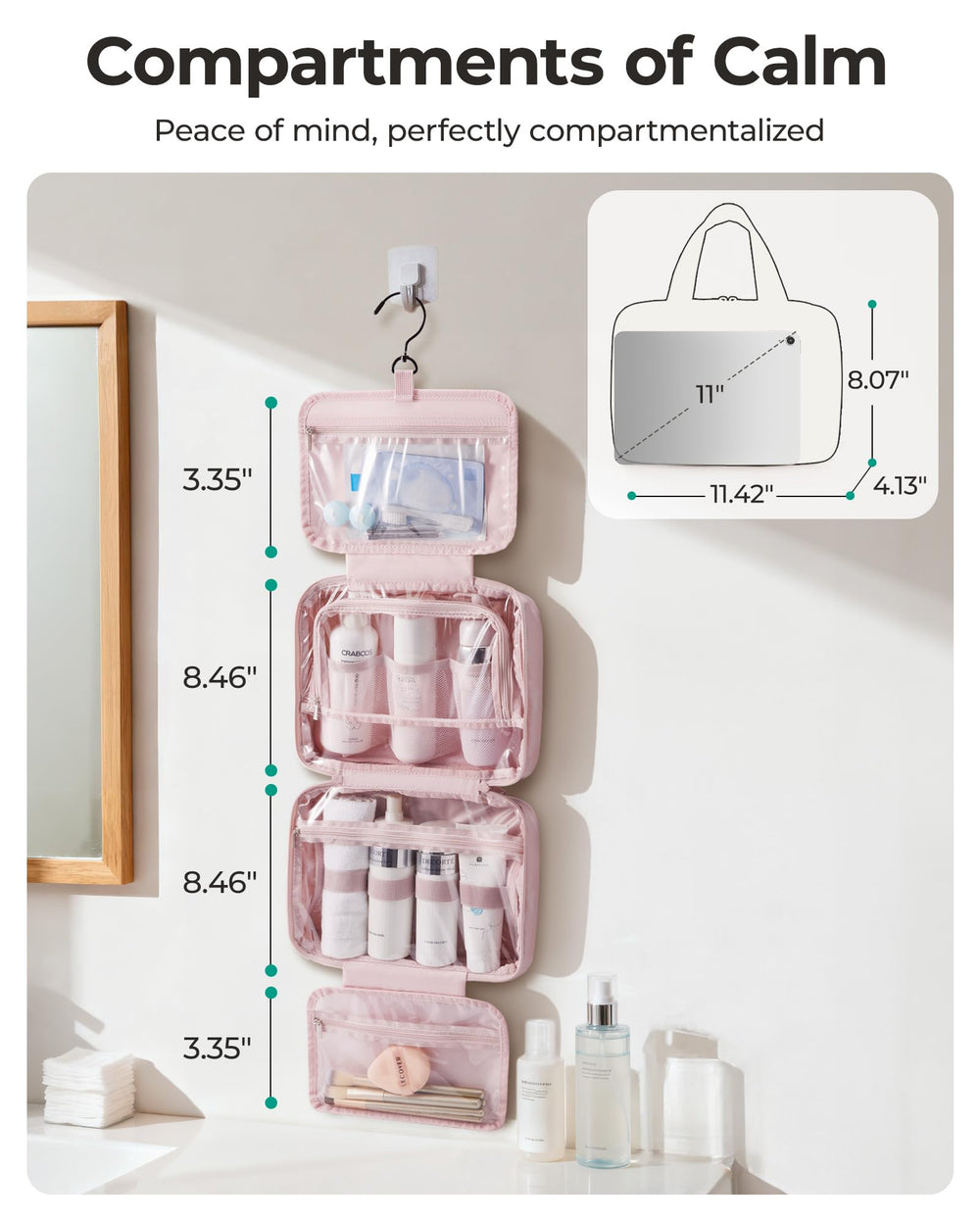 BAGSMART camel open layout revealing elastic straps and mesh pockets for tidy storage