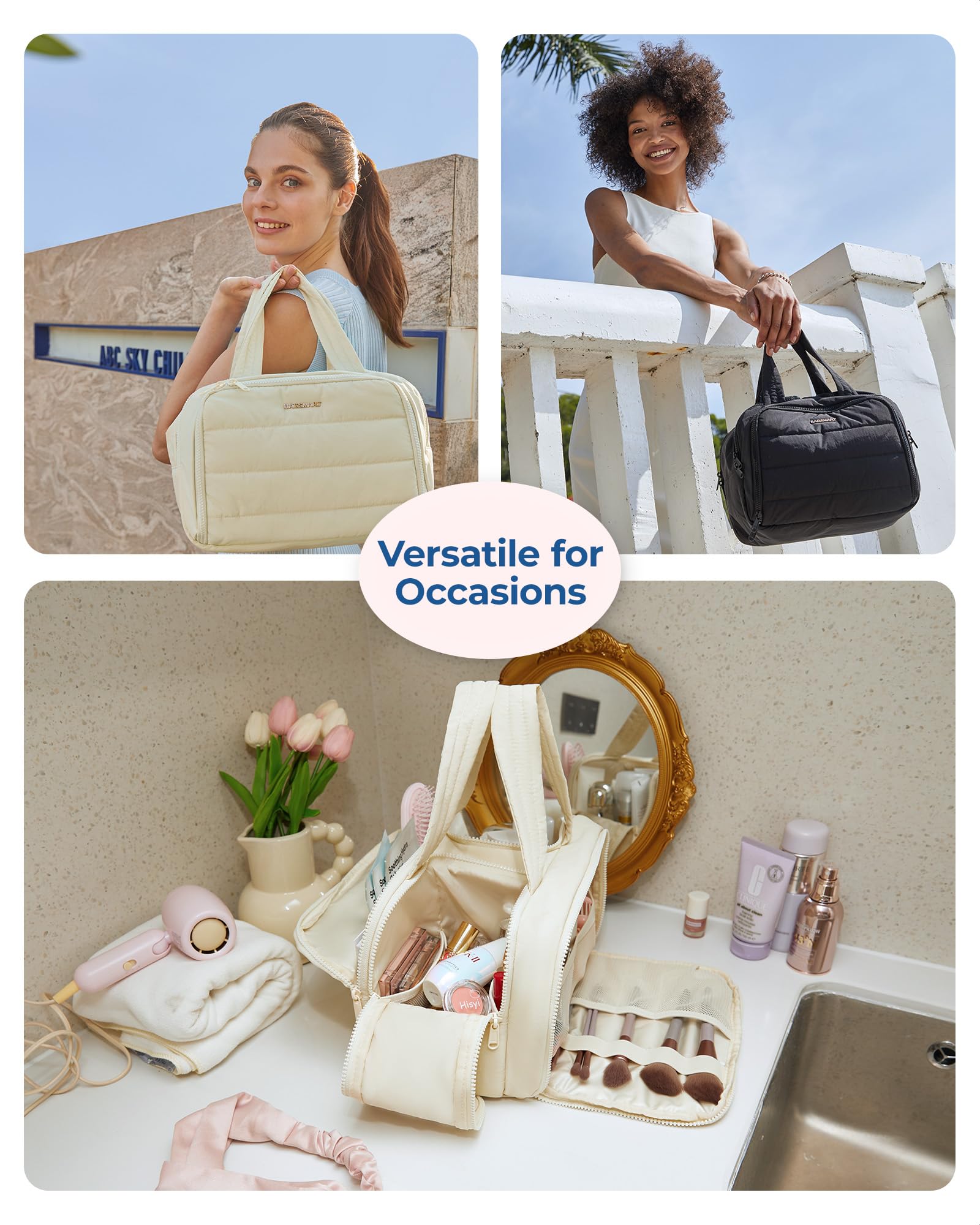BAGSMART in travel setting beside luggage demonstrating organized packing benefit
