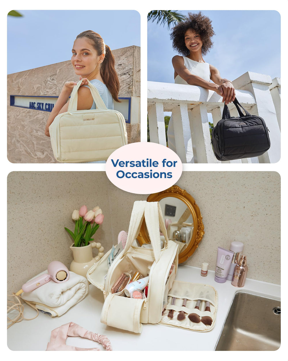 BAGSMART in travel setting beside luggage demonstrating organized packing benefit