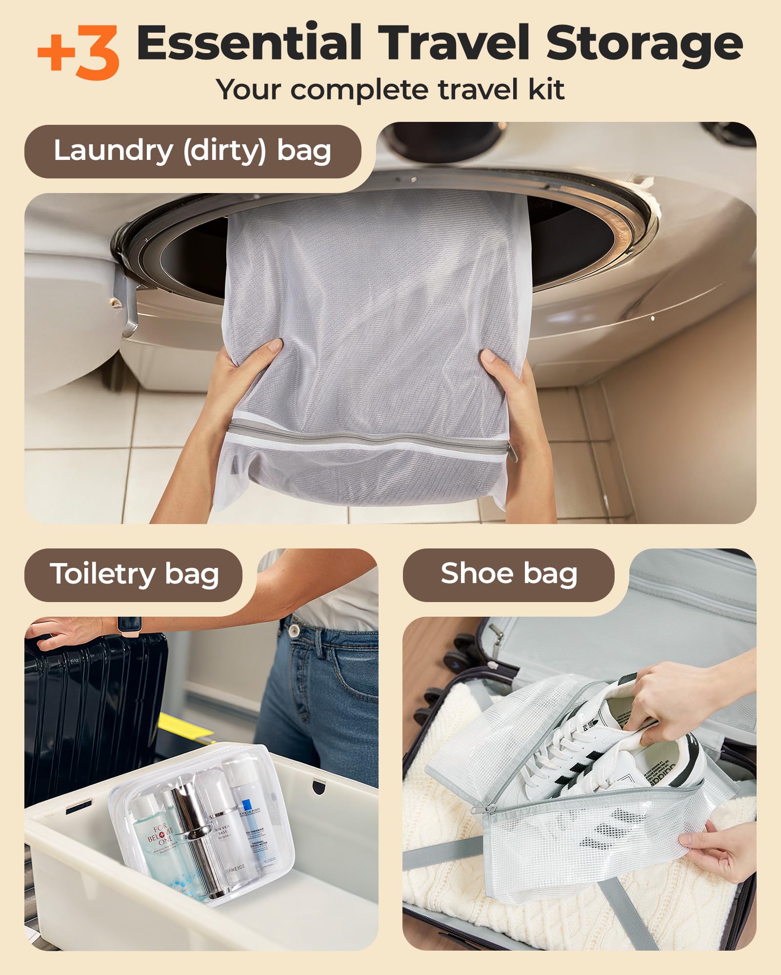 BAGSMART three vacuum bag sizes with color trims for quick packing