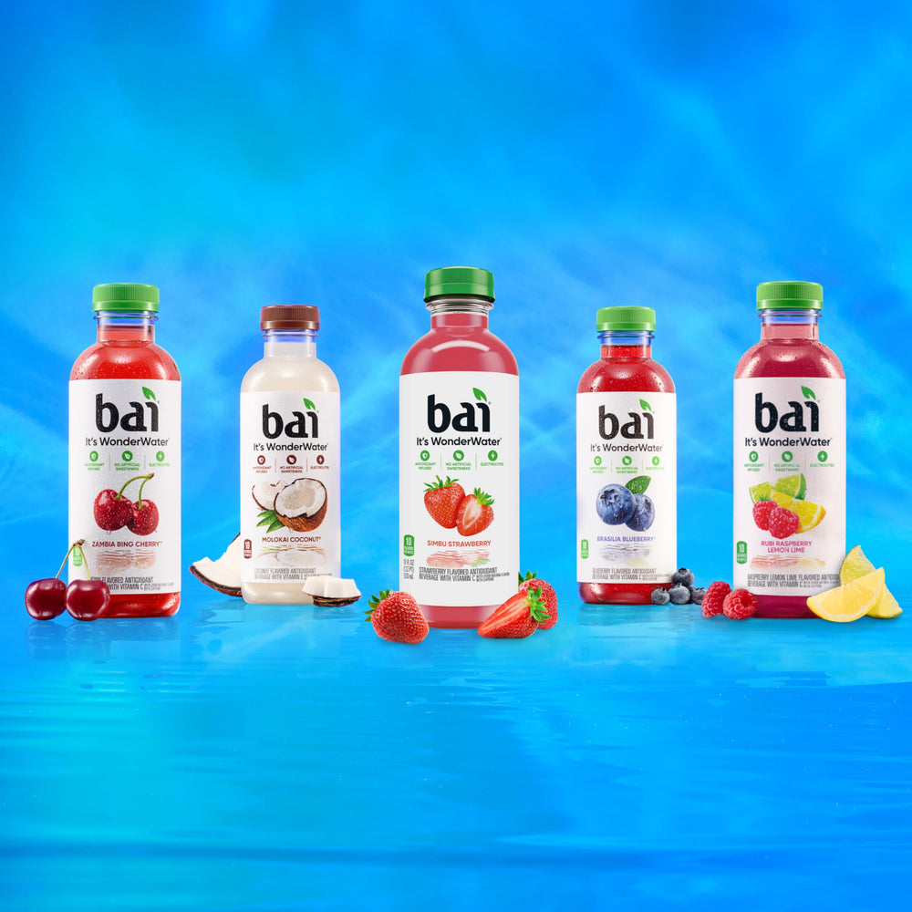 Bai Brasilia Blueberry bottle with recycled plastic icon showing sustainable packaging