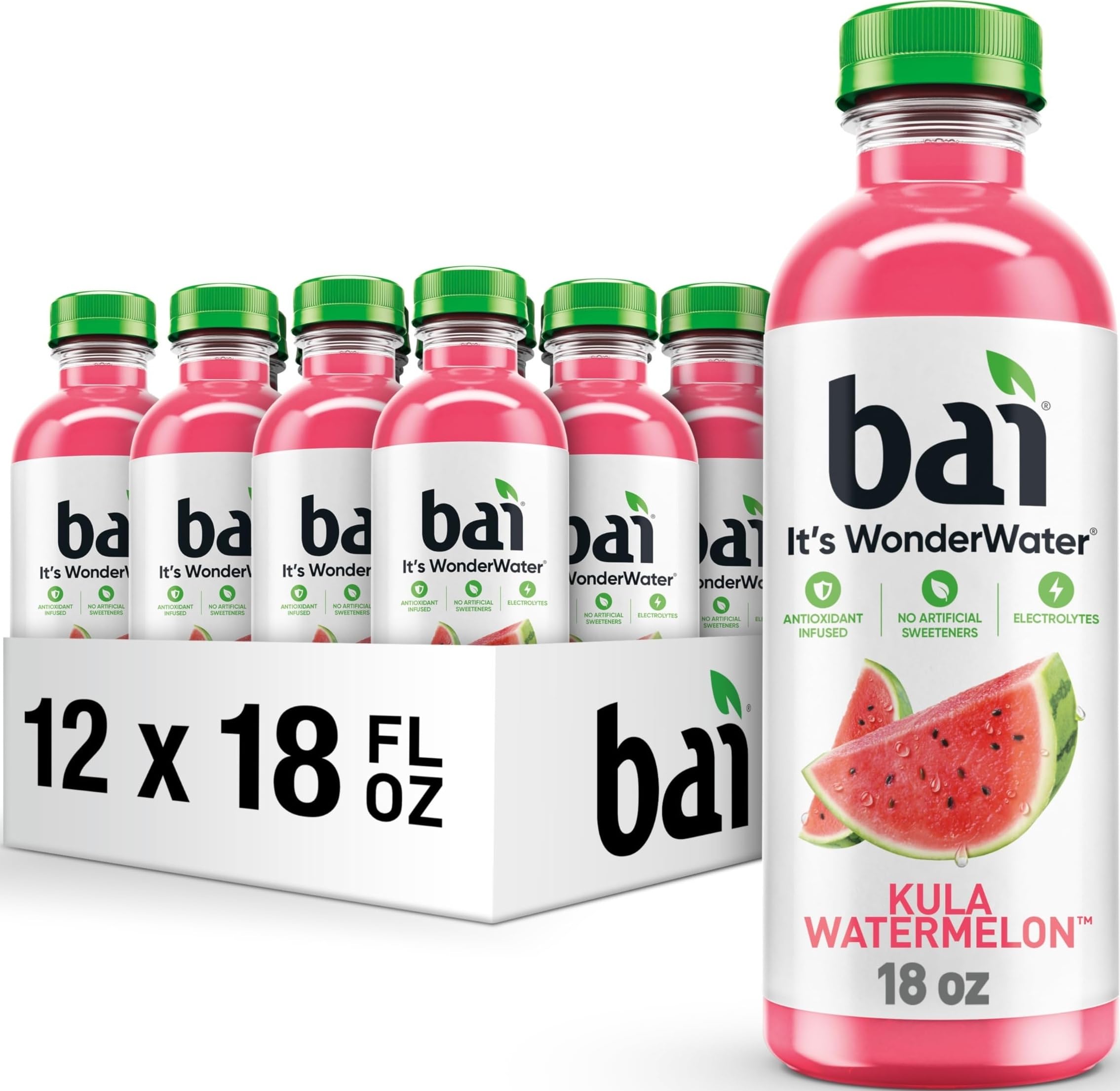 Bai Kula Watermelon front bottle showing bold watermelon flavor and hydration benefit