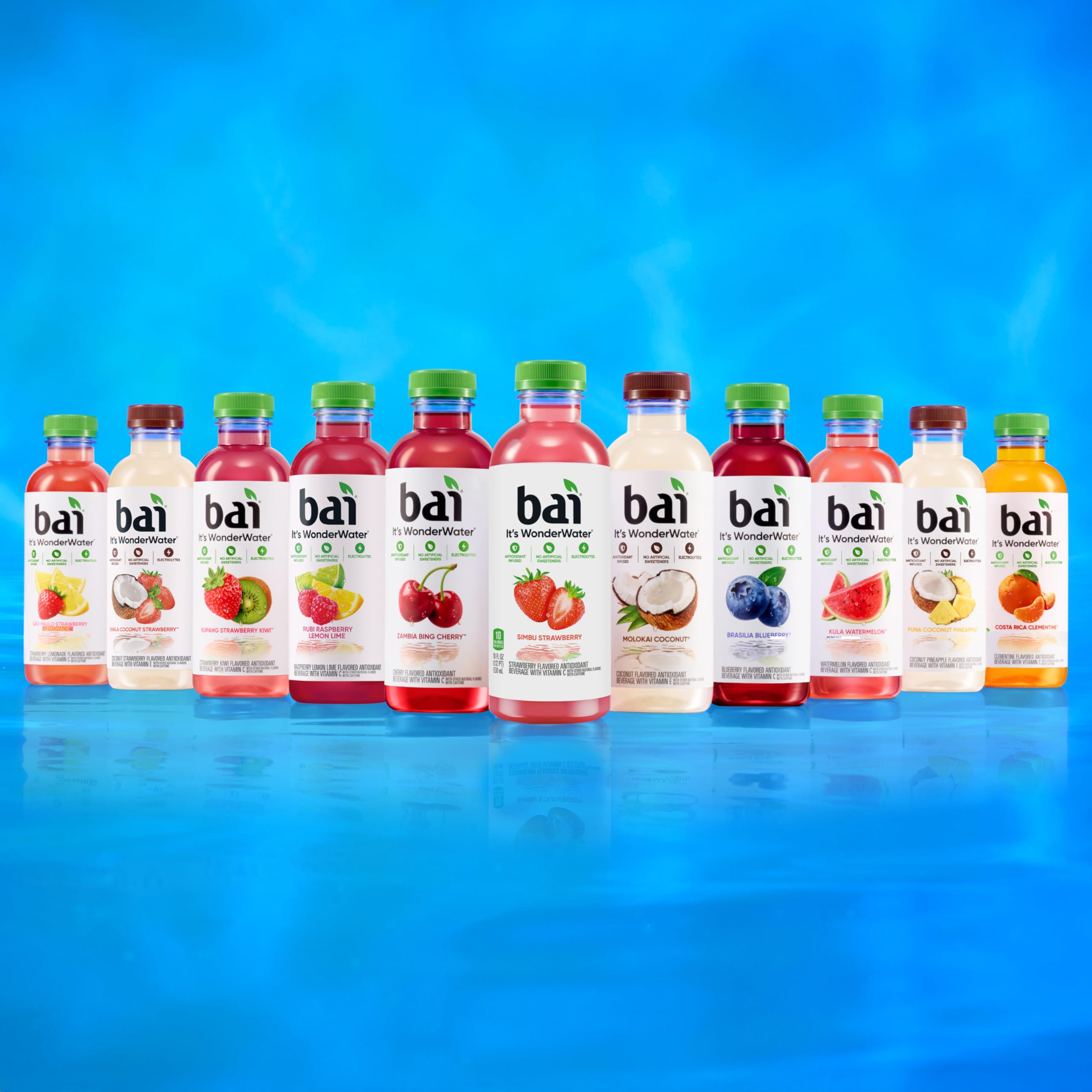 Bai bottles arranged in fridge showing chilled ready-to-drink benefit