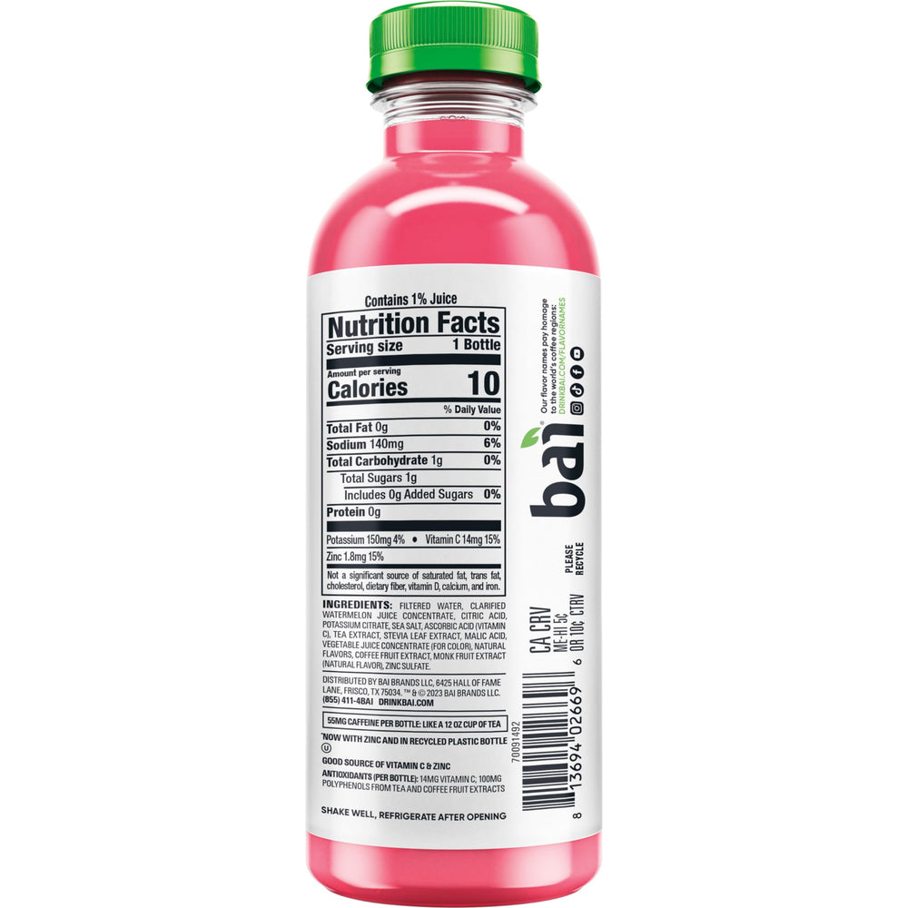 Bai label close-up highlighting ingredients and antioxidant benefit