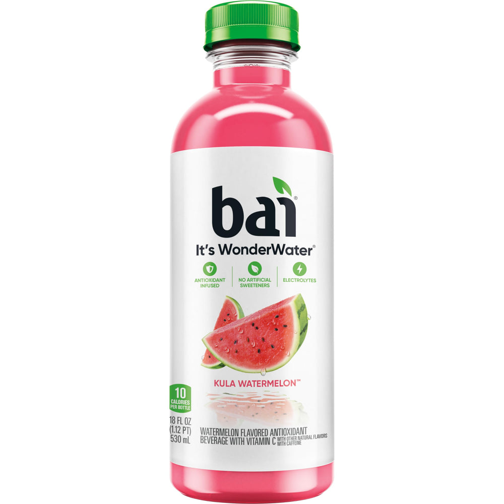 Bai bottle next to sliced watermelon highlighting natural fruit flavor benefit