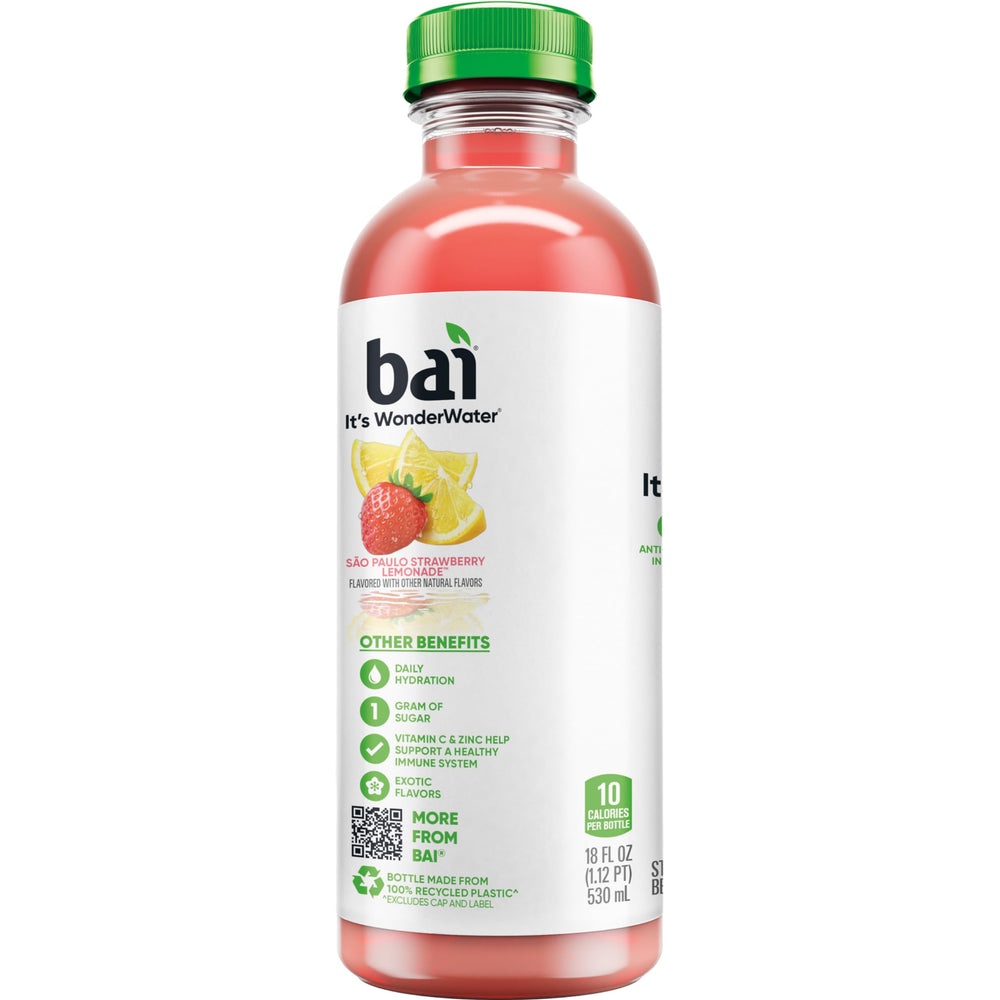 Close-up of Bai nutritional panel showing low sugar and calorie information