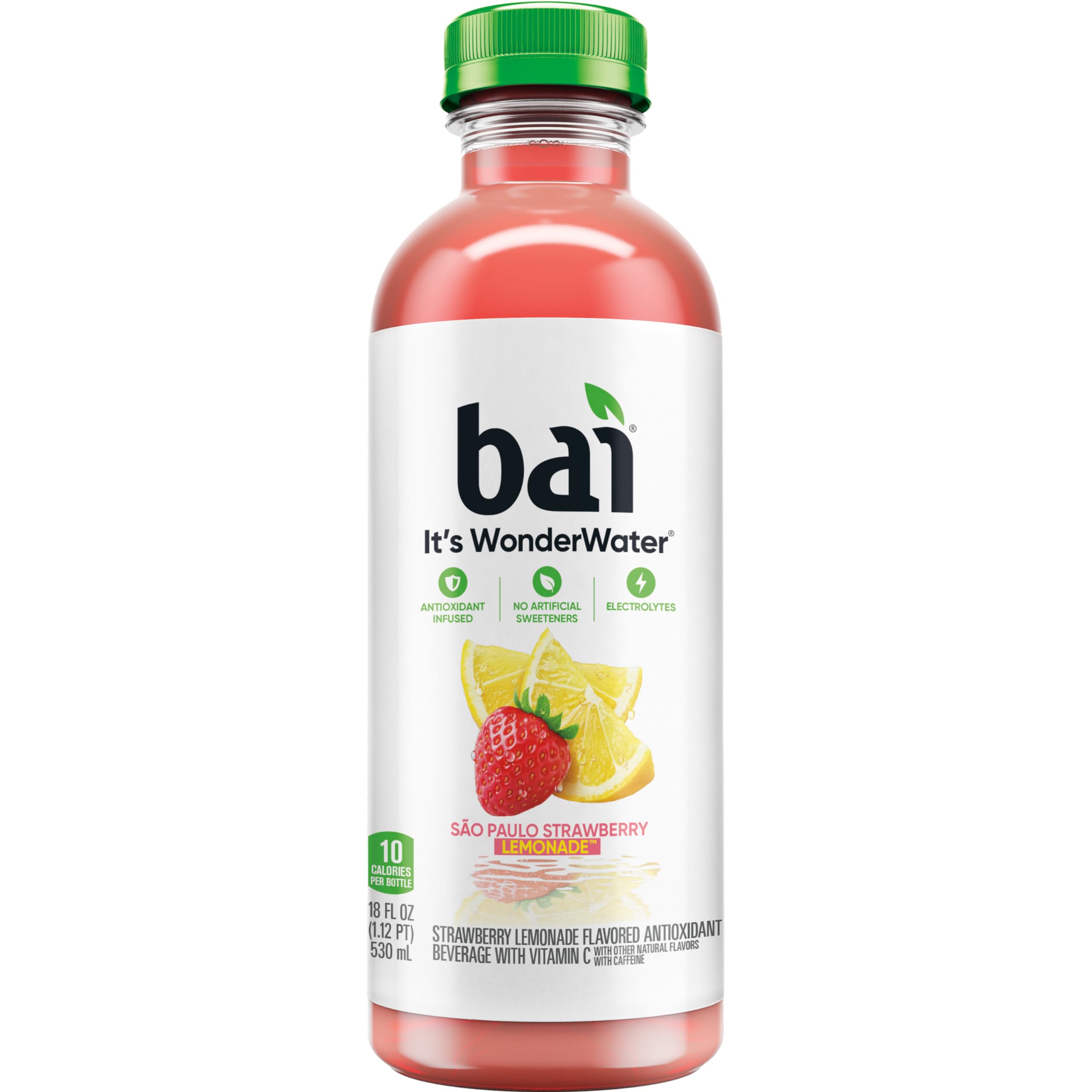 Bai 18oz bottle next to a soda can showing portable size comparison