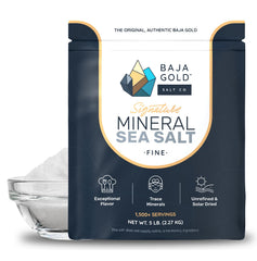 Baja Gold front packaging showing 5 lb fine grind and branding benefit: pantry staple