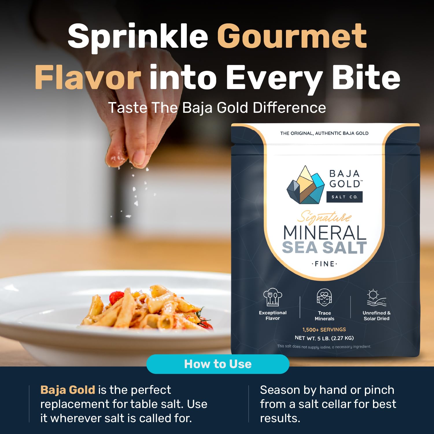 Baja Gold measured salt in spoon showing baking-friendly portioning benefit