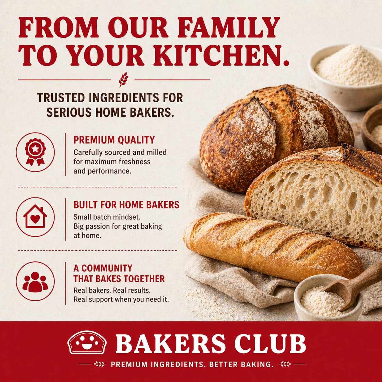 BAKERS CLUB EST 1991 sliced artisan loaf revealing improved browning benefit