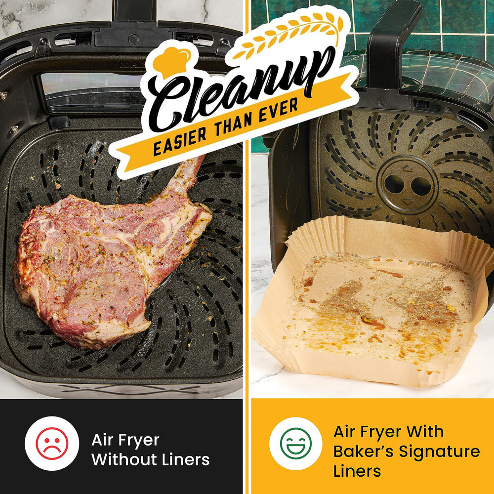 Baker's Signature liner inside air fryer basket reducing cleanup and mess