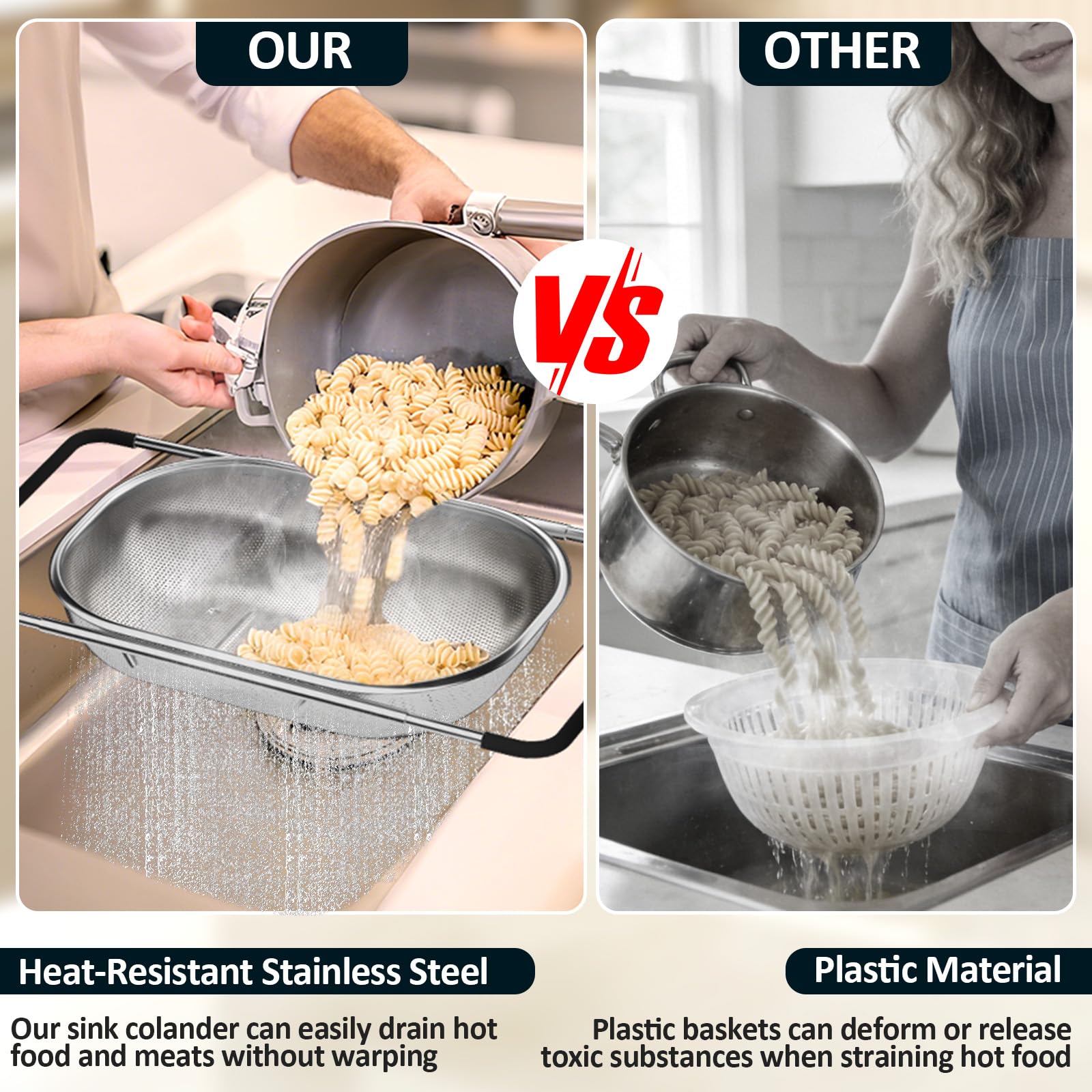 Balavina extendable handle measurement illustrating rubber grip expandability for sink fit