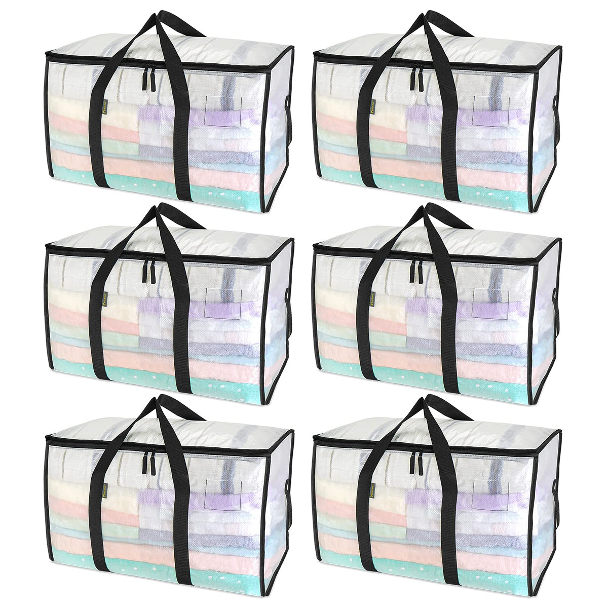 BALEINE front view of 6-pack clear moving bags shows storage capacity