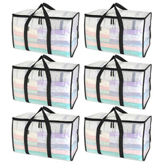 BALEINE front view of 6-pack clear moving bags shows storage capacity
