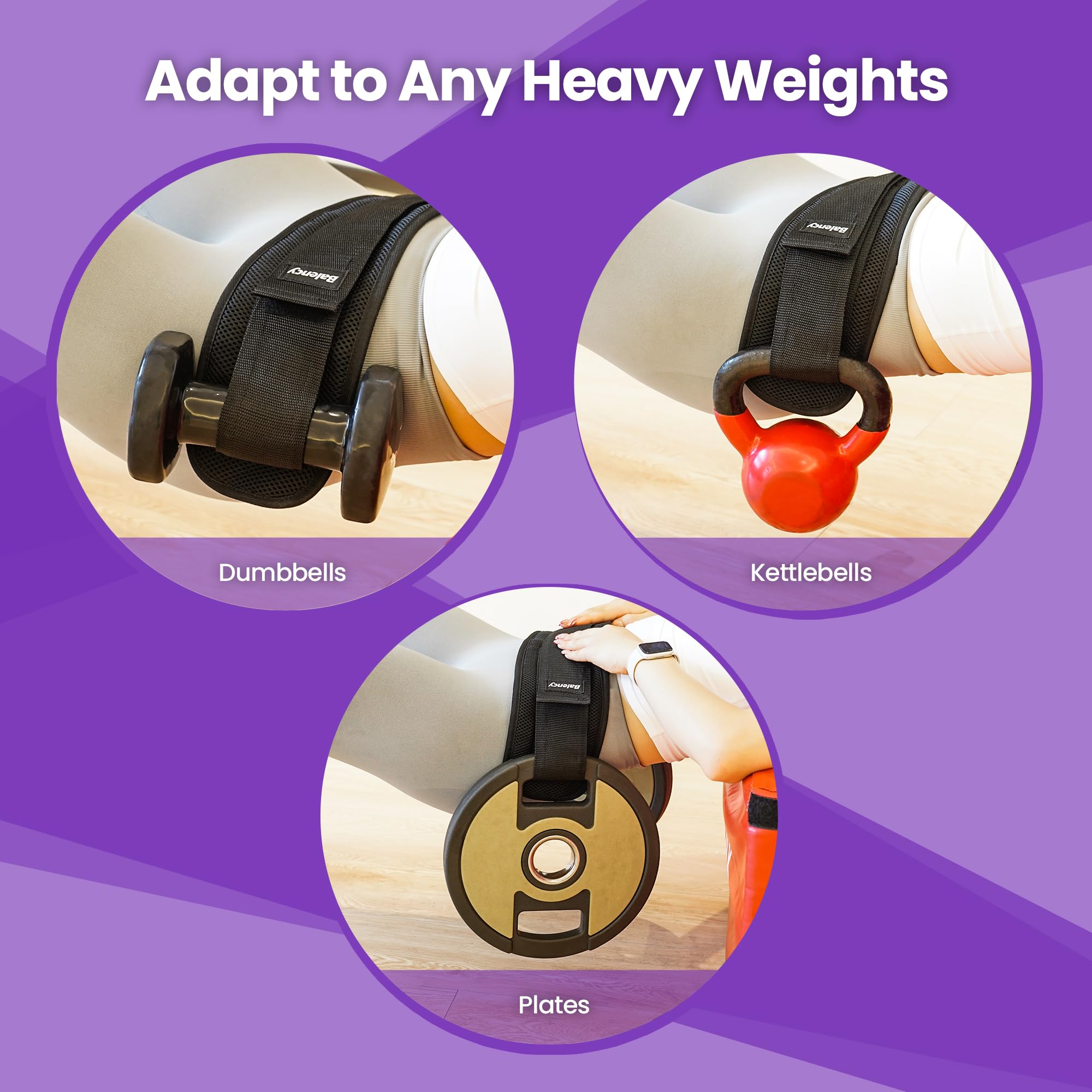 Balency detail of fixed internal strap securing dumbbells for stability
