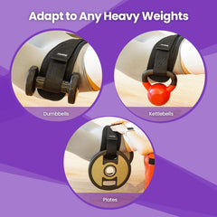 Balency detail of fixed internal strap securing dumbbells for stability