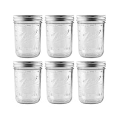 Ball 16 oz jars front view showing six-pack and lids for dependable storage