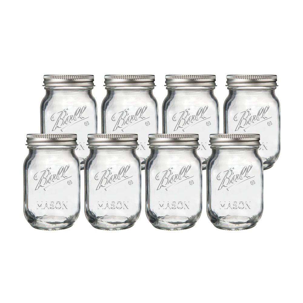 Ball front view packaging showing eight 16oz jars and lids for organized storage benefits