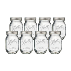 Ball front view packaging showing eight 16oz jars and lids for organized storage benefits