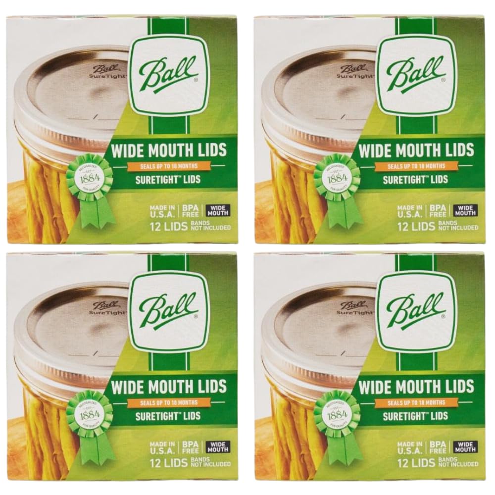 Ball wide-mouth lids front packaging showing quantity and brand benefits