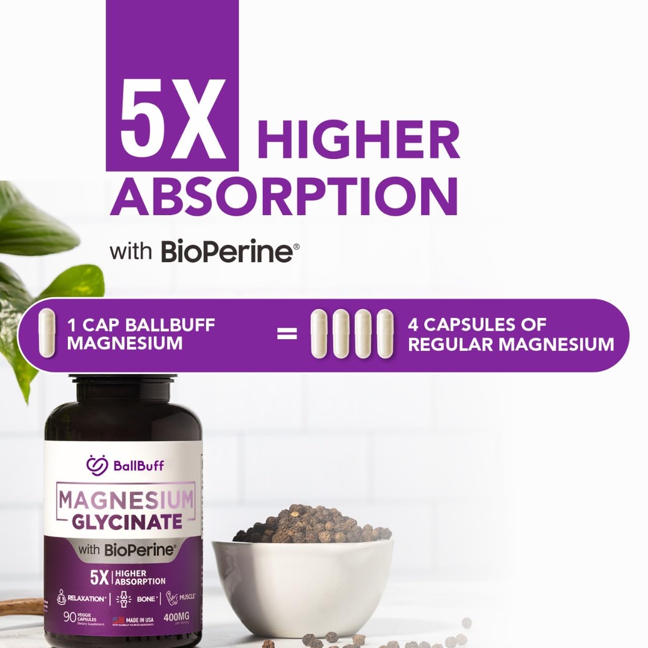 BallBuff capsule close-up revealing smooth veggie capsule and easy swallowing