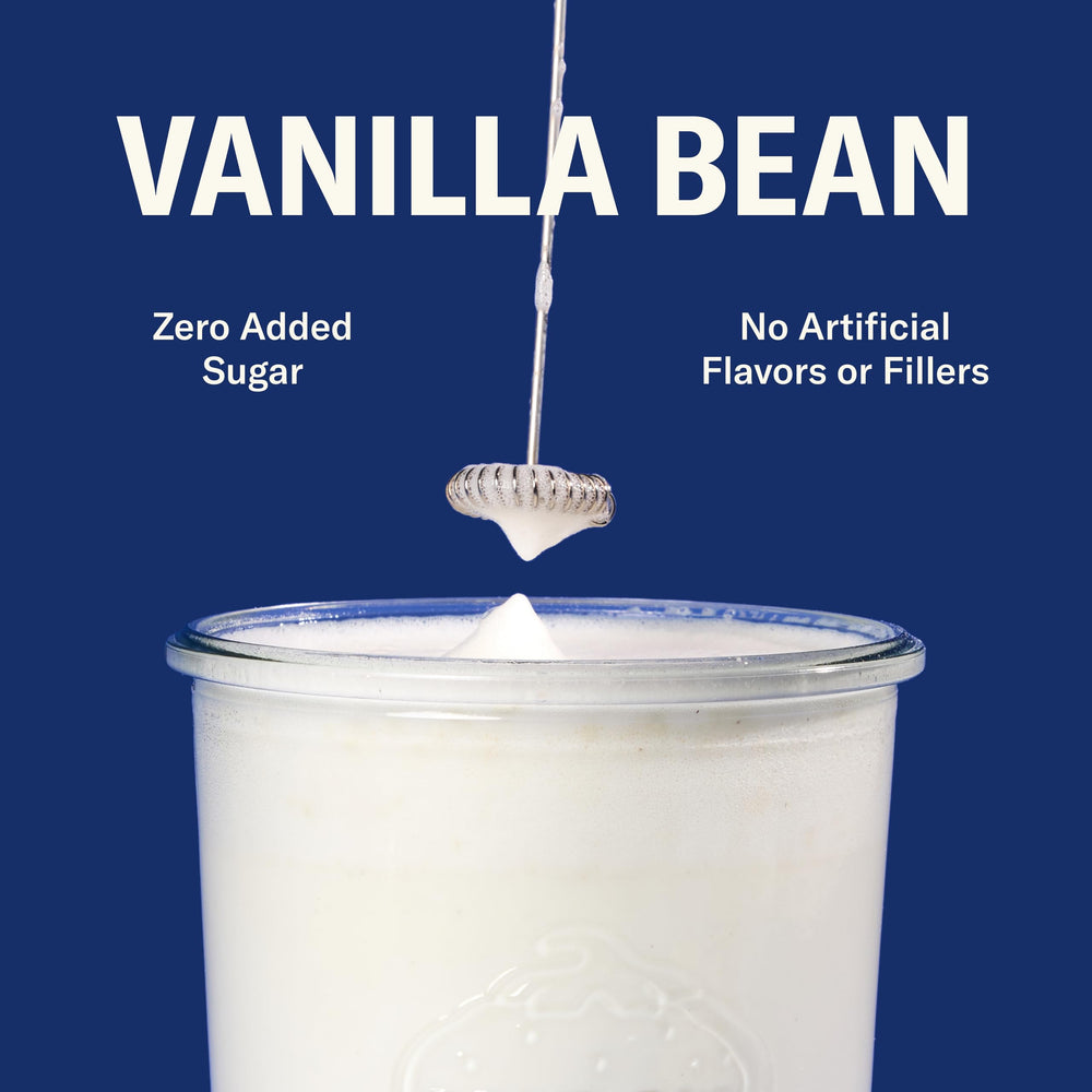 Ballerina Farm vanilla protein smoothie in a glass showing ready-to-drink convenience