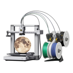 Bambu Lab A1 Combo front view showing printer and lamp kit, clear workspace benefits
