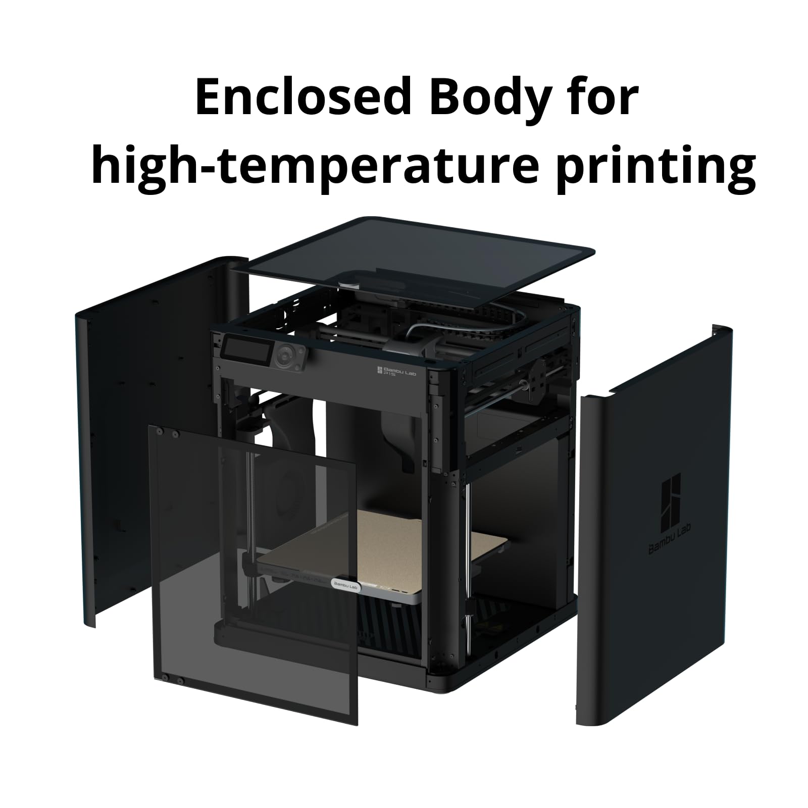 BAMBULAB P1S with AMS side profile displaying integrated multi-spool system for color variety