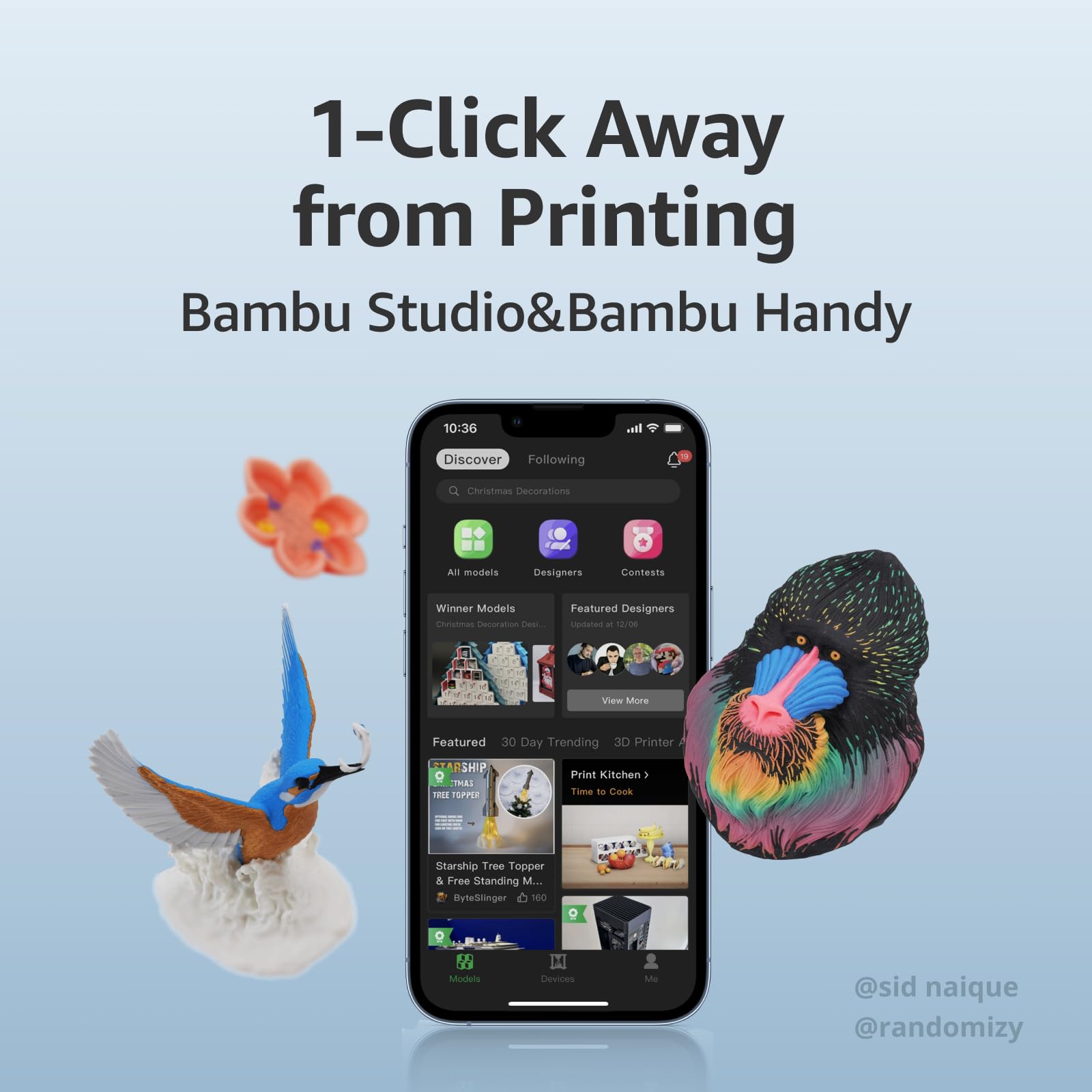 Bambu Lab A1 beside a hand showing scale for accurate size reference