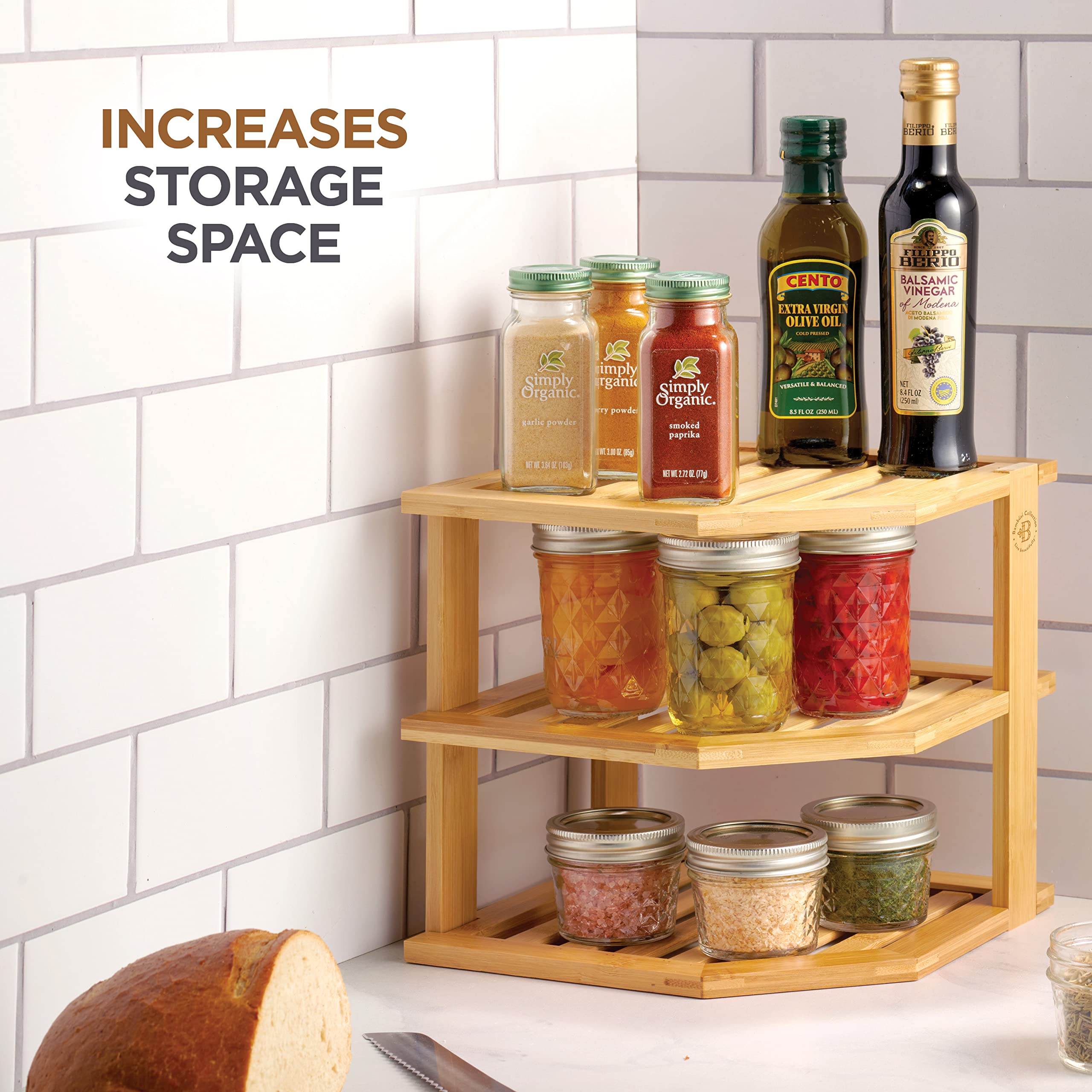 Bambüsi on a kitchen countertop styled with mugs and jars for tidy display