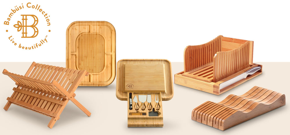 Bambüsi lifestyle kitchen scene showing natural bamboo rack blending with decor