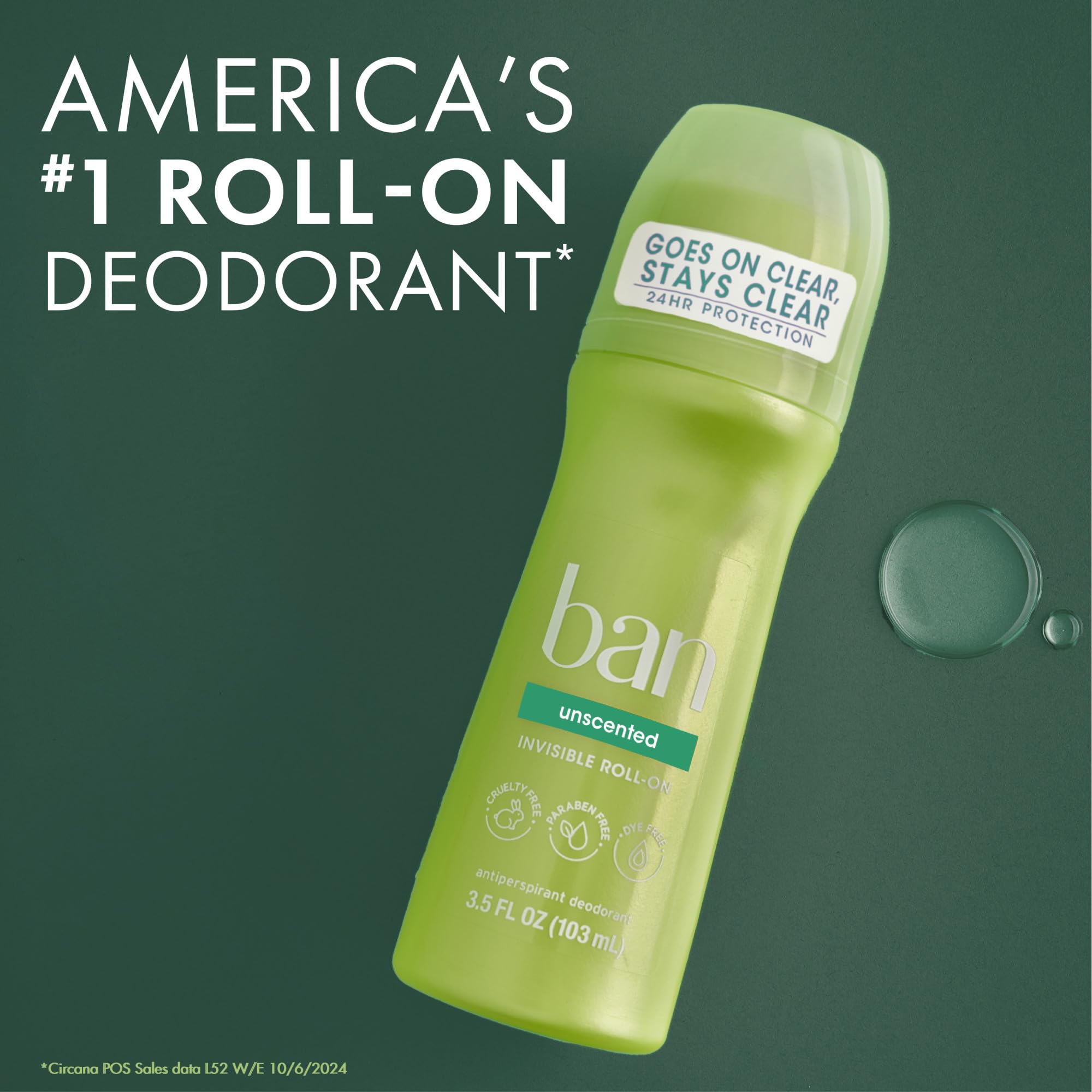 Ban roll-on clear application on underarm showing invisible finish