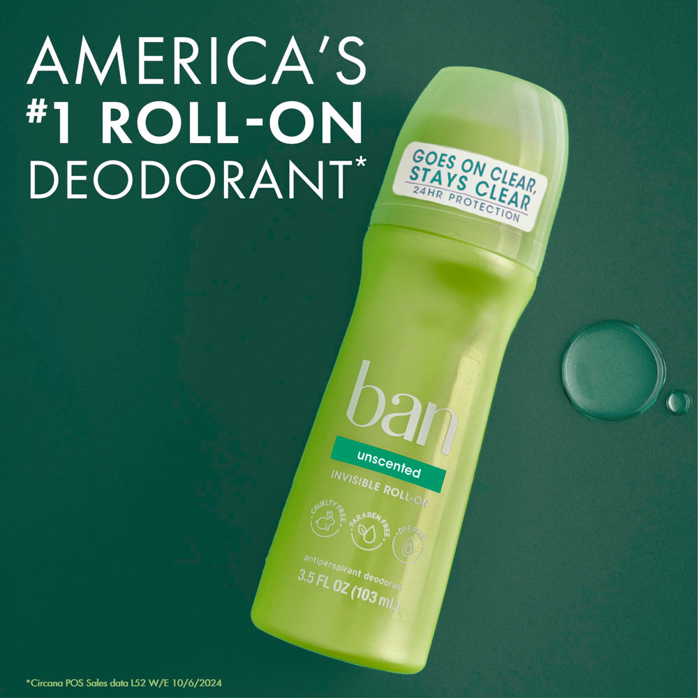 Ban roll-on clear application on underarm showing invisible finish