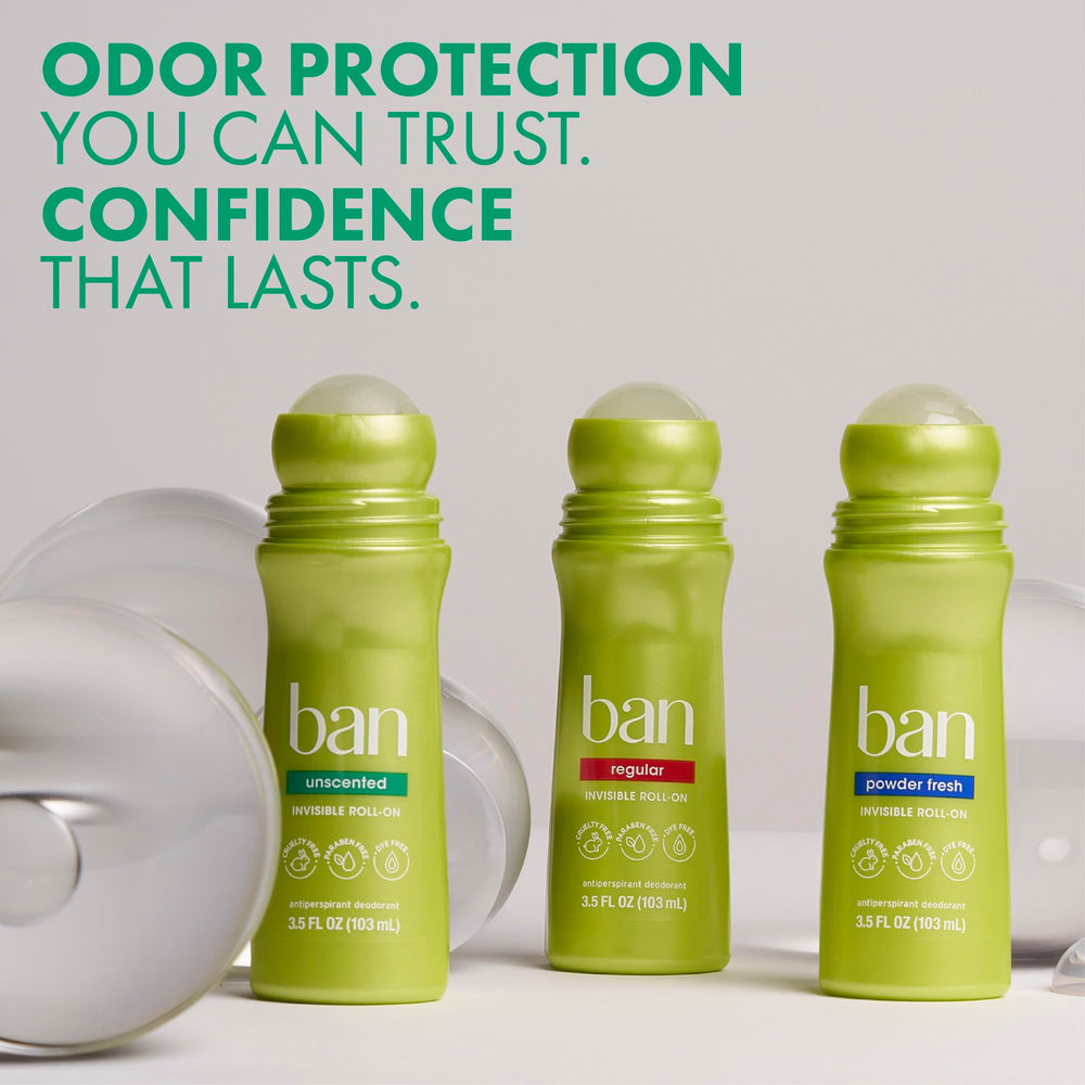 Ban roll-on next to gym bag showing portable, travel-friendly sizing