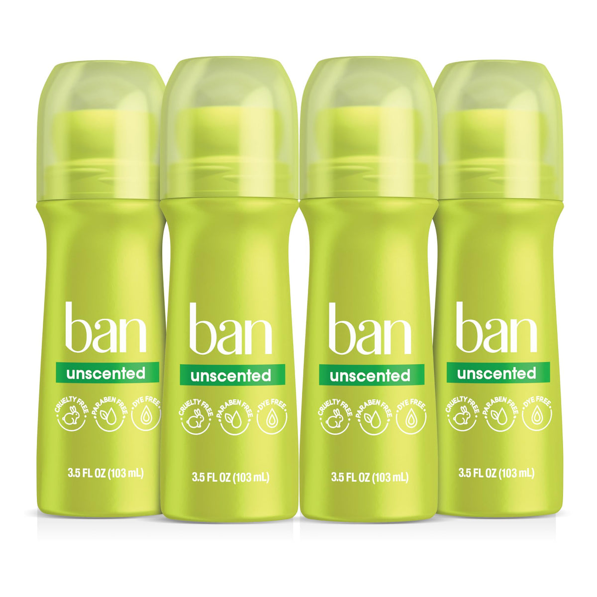 Ban unscented roll-on front packaging showing clear, invisible protection