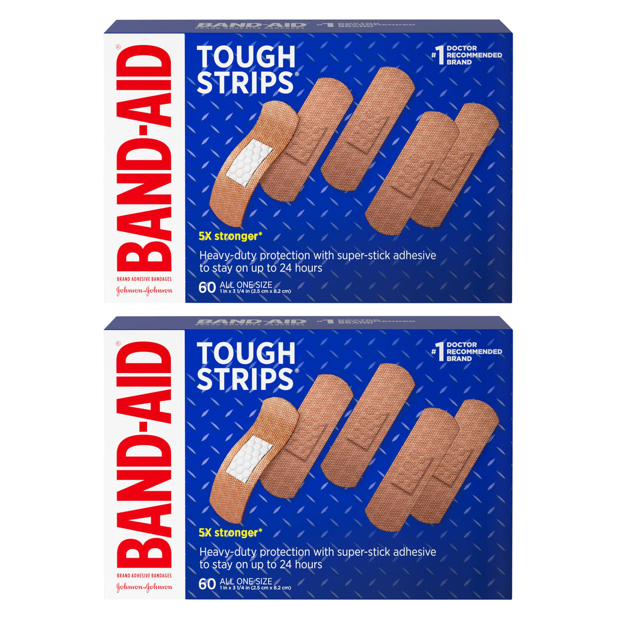 BAND-AID brand front box showing twin-pack and count, durable protection