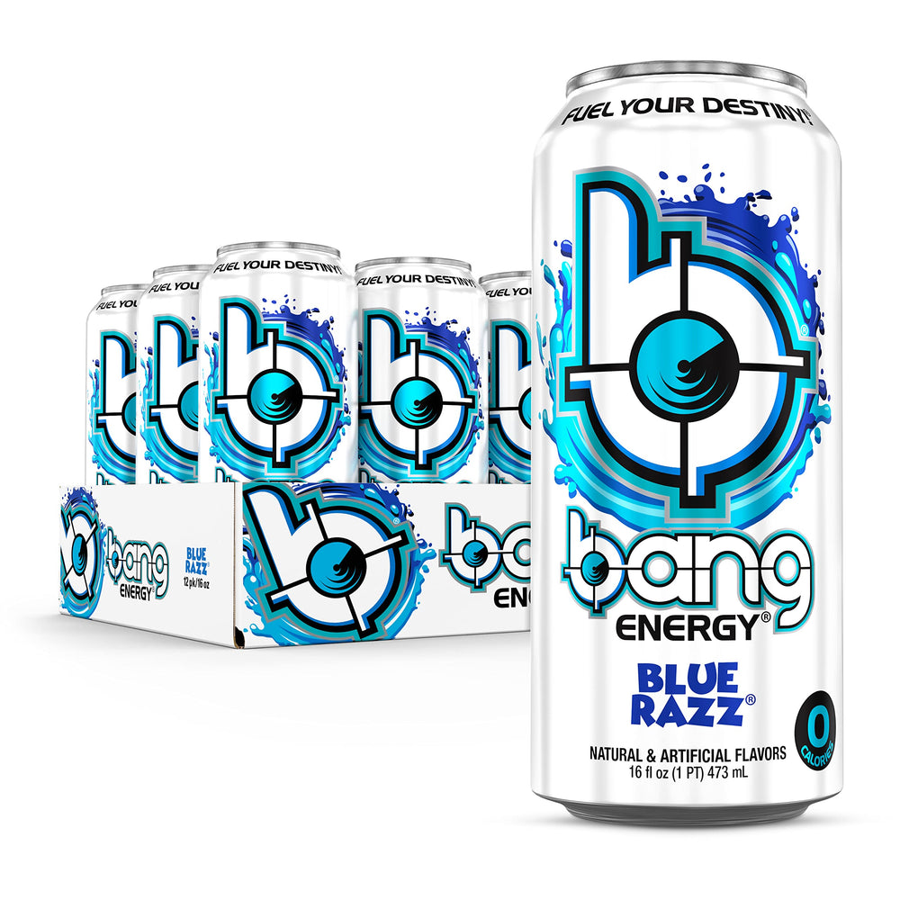 Bang Blue Razz angled can highlighting label and clear ingredient callouts
