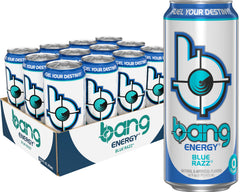 Bang Blue Razz front can showing vibrant label and bold flavor benefit