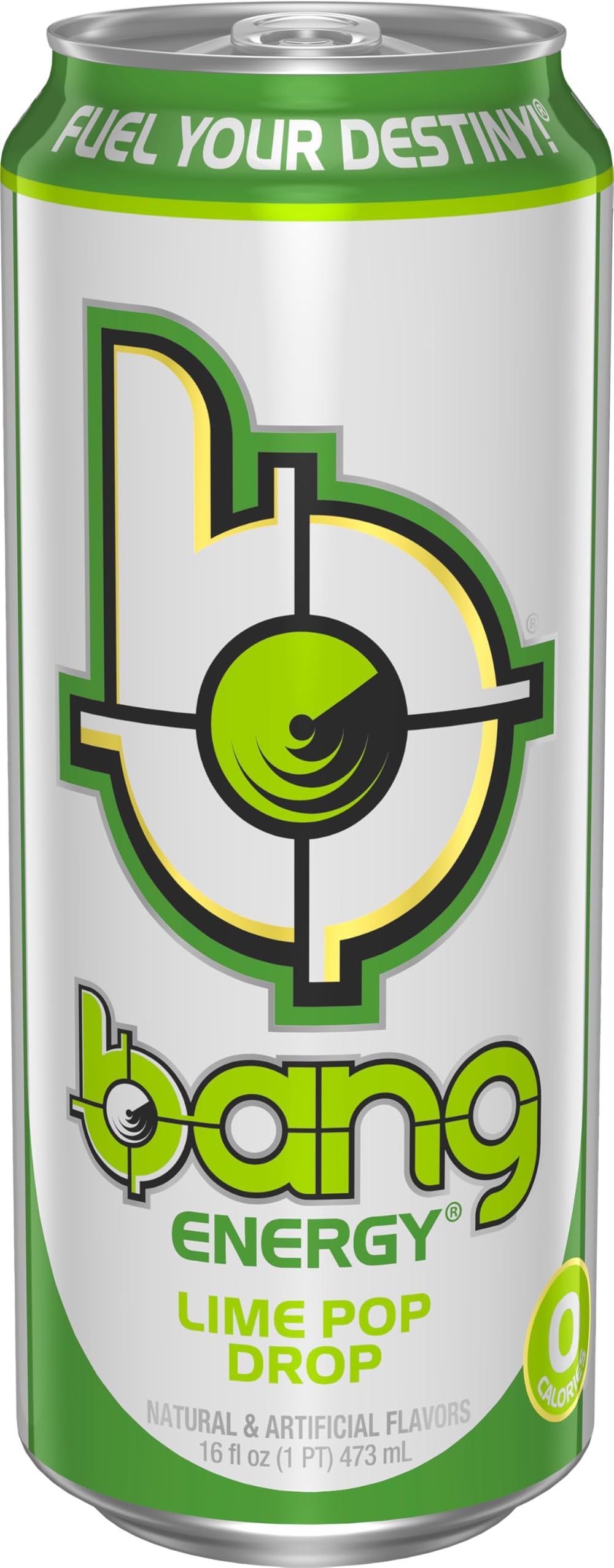 BANG poured glass with ice showing vivid lime color and refreshing benefit